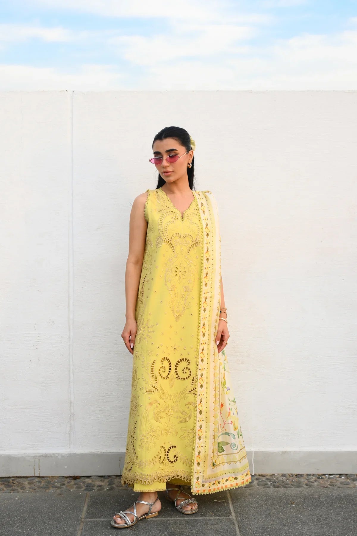 PASTEL LIME YELLOW LUXURY EMBROIDERED LUXURY LAWN SET (NEL-26607) LUXURY LAWN X EID 2026