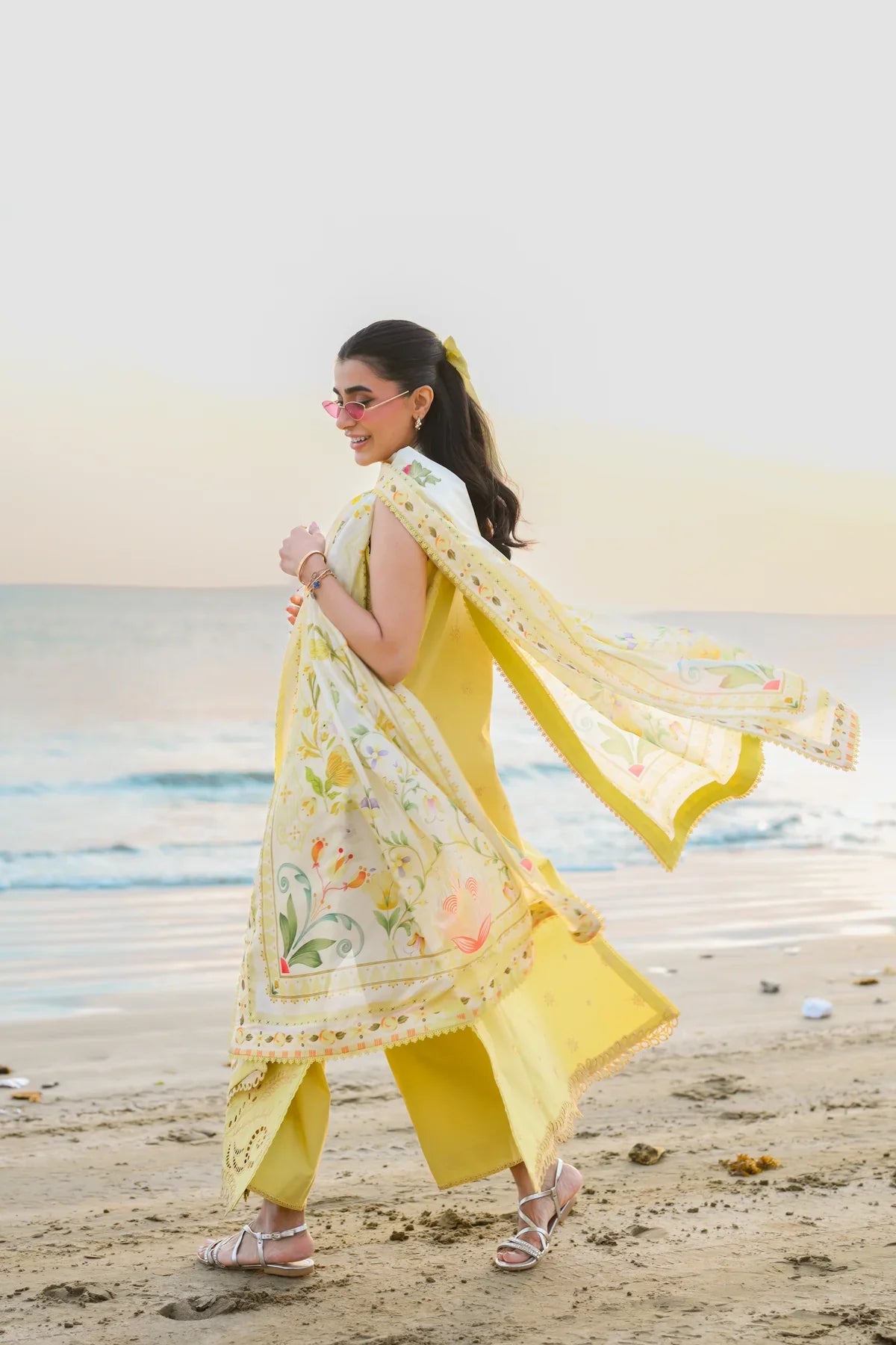 PASTEL LIME YELLOW LUXURY EMBROIDERED LUXURY LAWN SET (NEL-26607) LUXURY LAWN X EID 2026