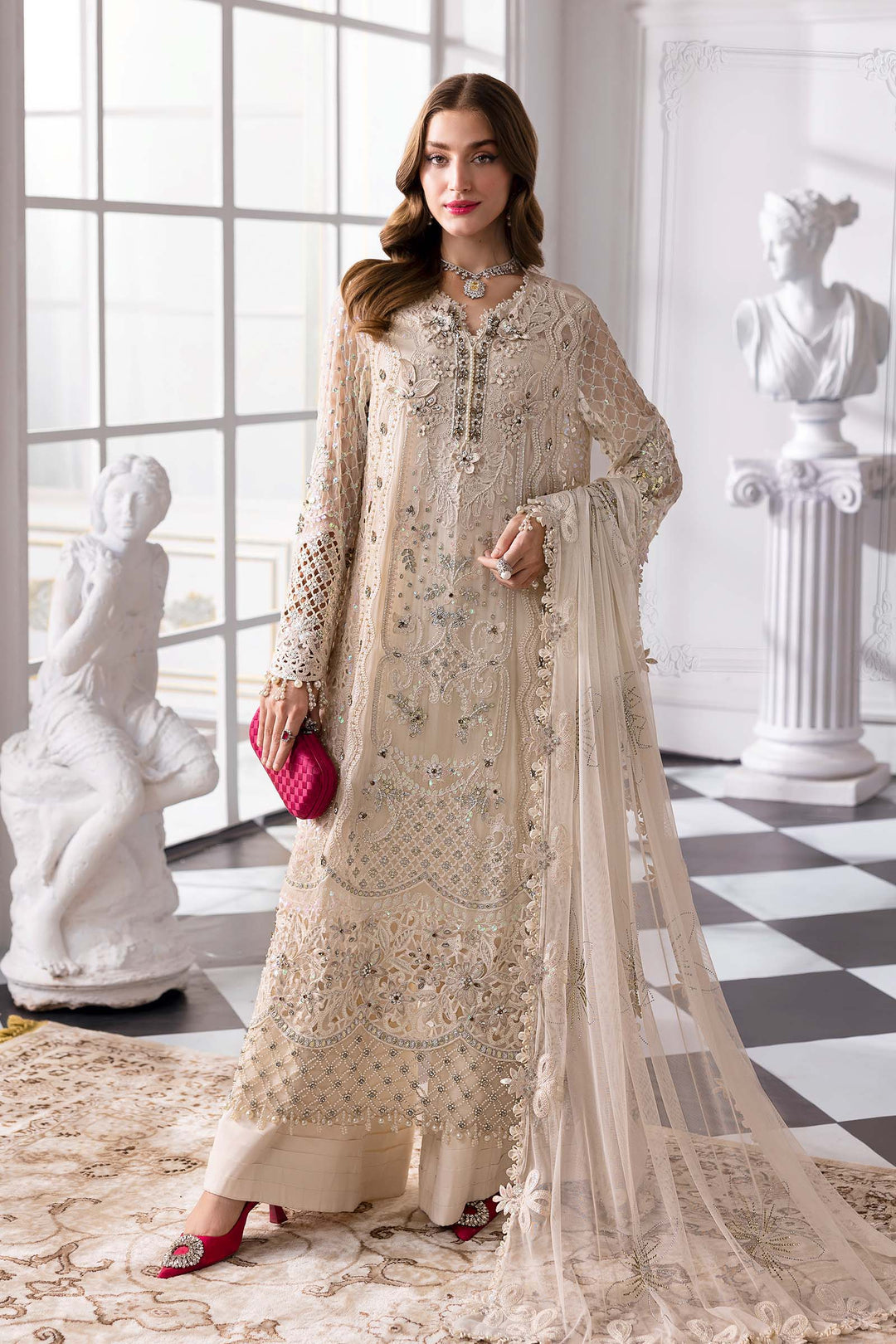 3 Piece Embroidered Chiffon Suit | BD-3007