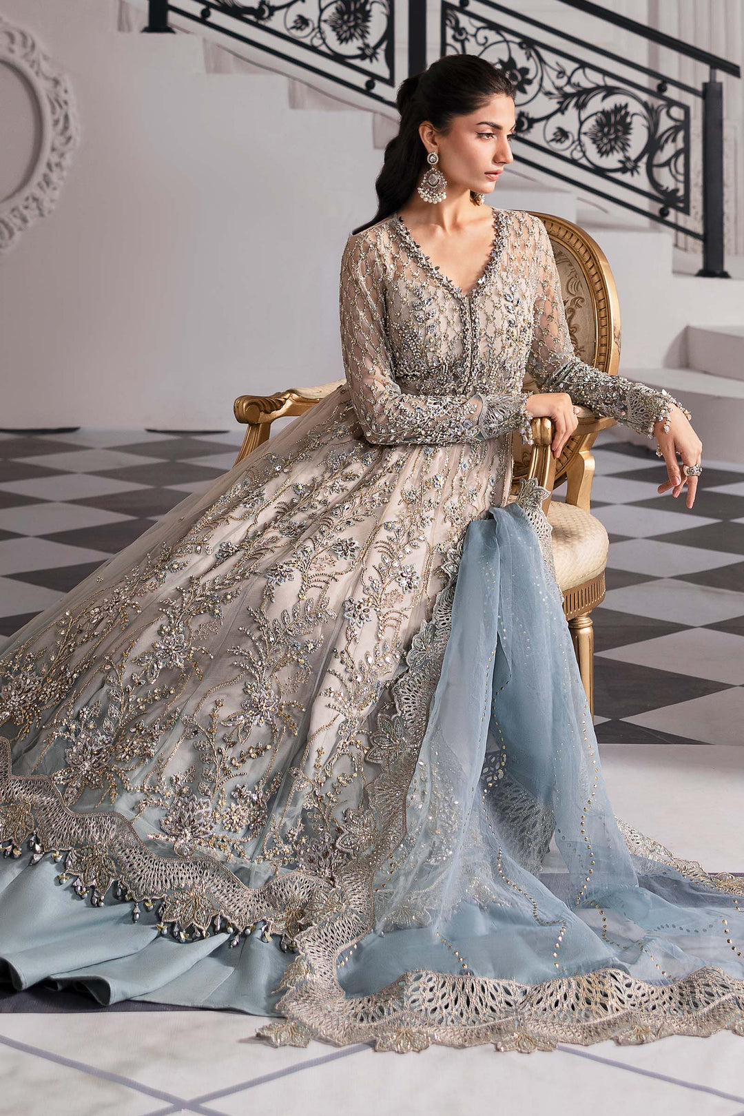 3 Piece Embroidered Net Suit | BD-3002