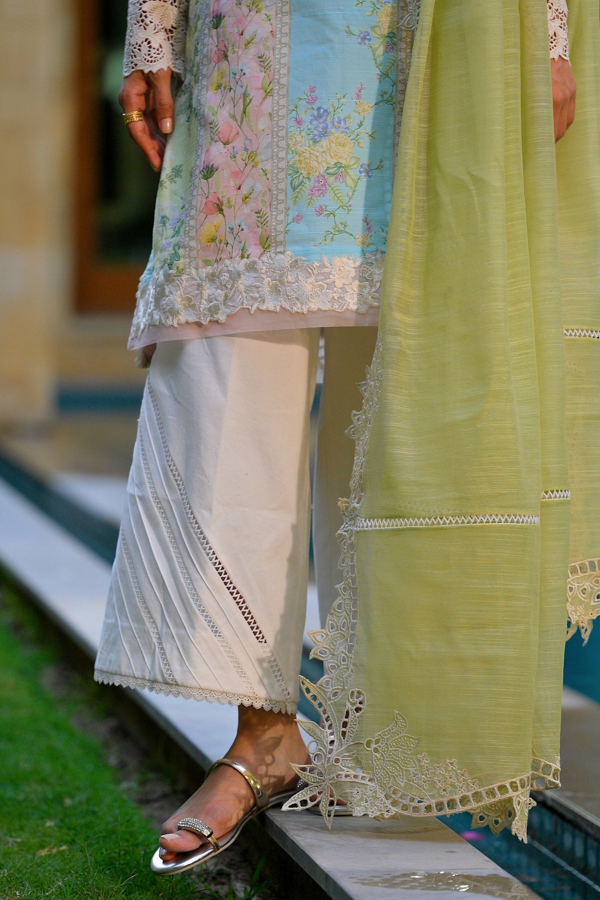 WHISPERS OF SUMMER / PISTACHIO LUXURY PRINTED EMBROIDERED LAWN SET (NEL-25620)