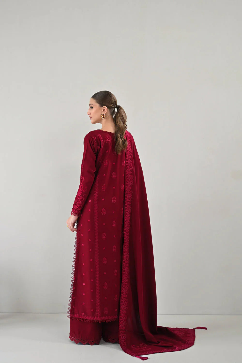 RICH MAROON LUXURY EMBROIDERED KARANDI SET (NEL-24629)