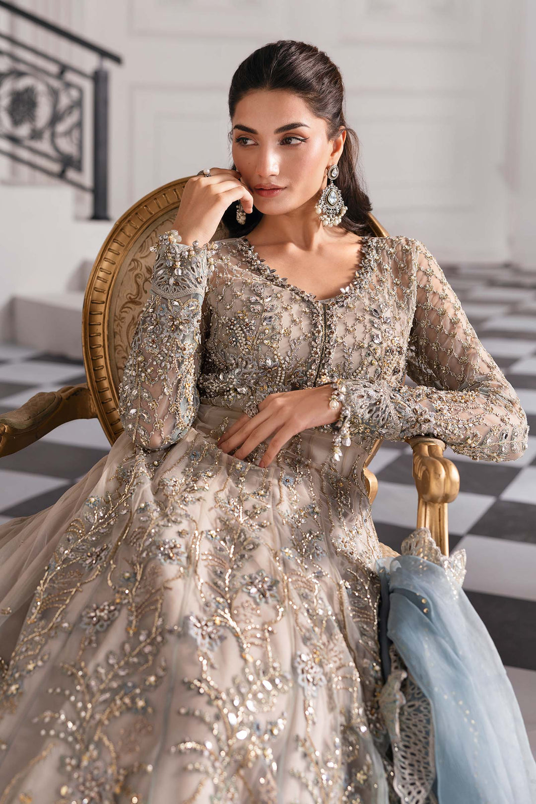 3 Piece Embroidered Net Suit | BD-3002