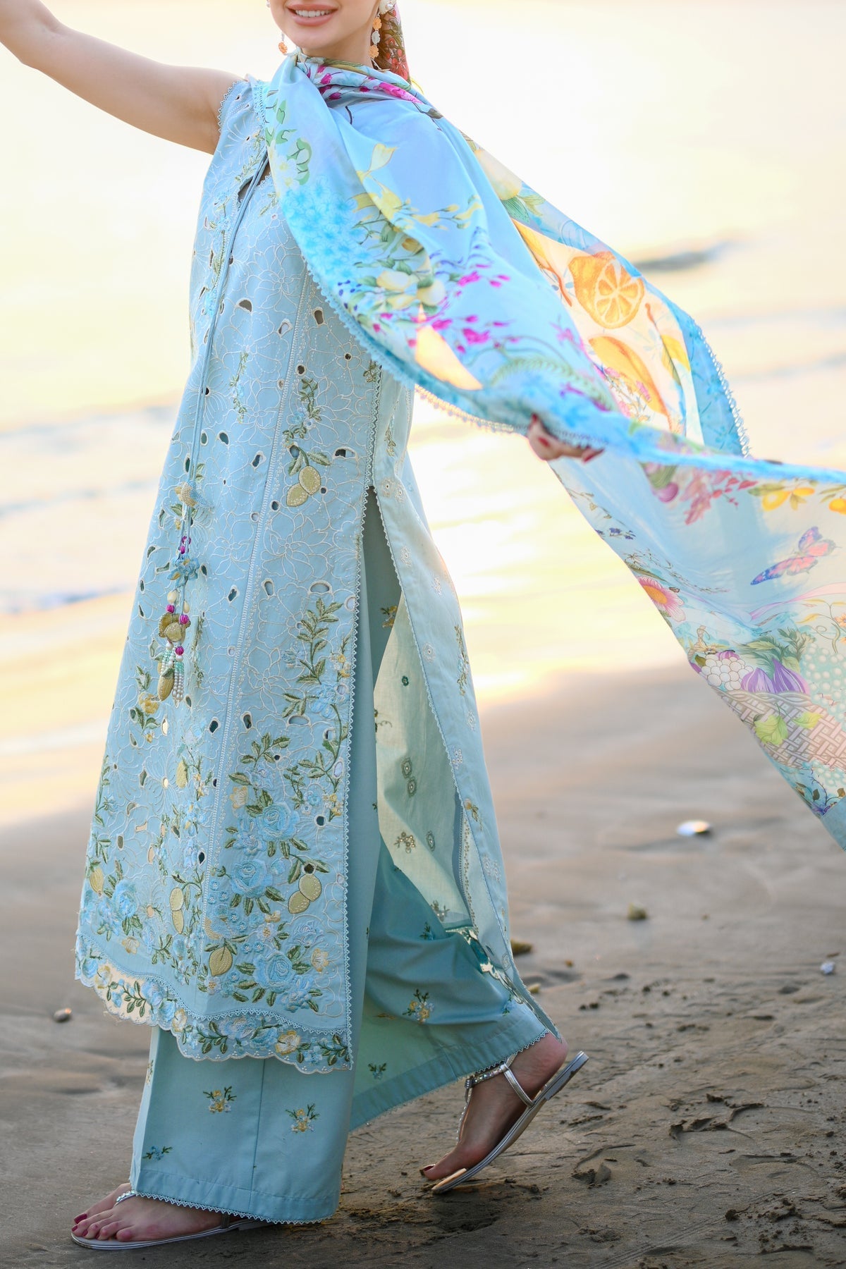 PASTEL AQUA BLUE LUXURY EMBROIDERED LUXURY LAWN SET (NEL-26606) LUXURY LAWN X EID 2026