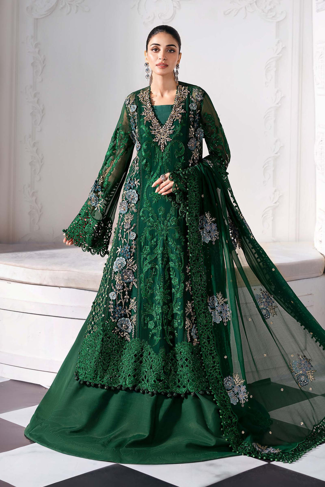 3 Piece Embroidered Chiffon Suit | BD-3008